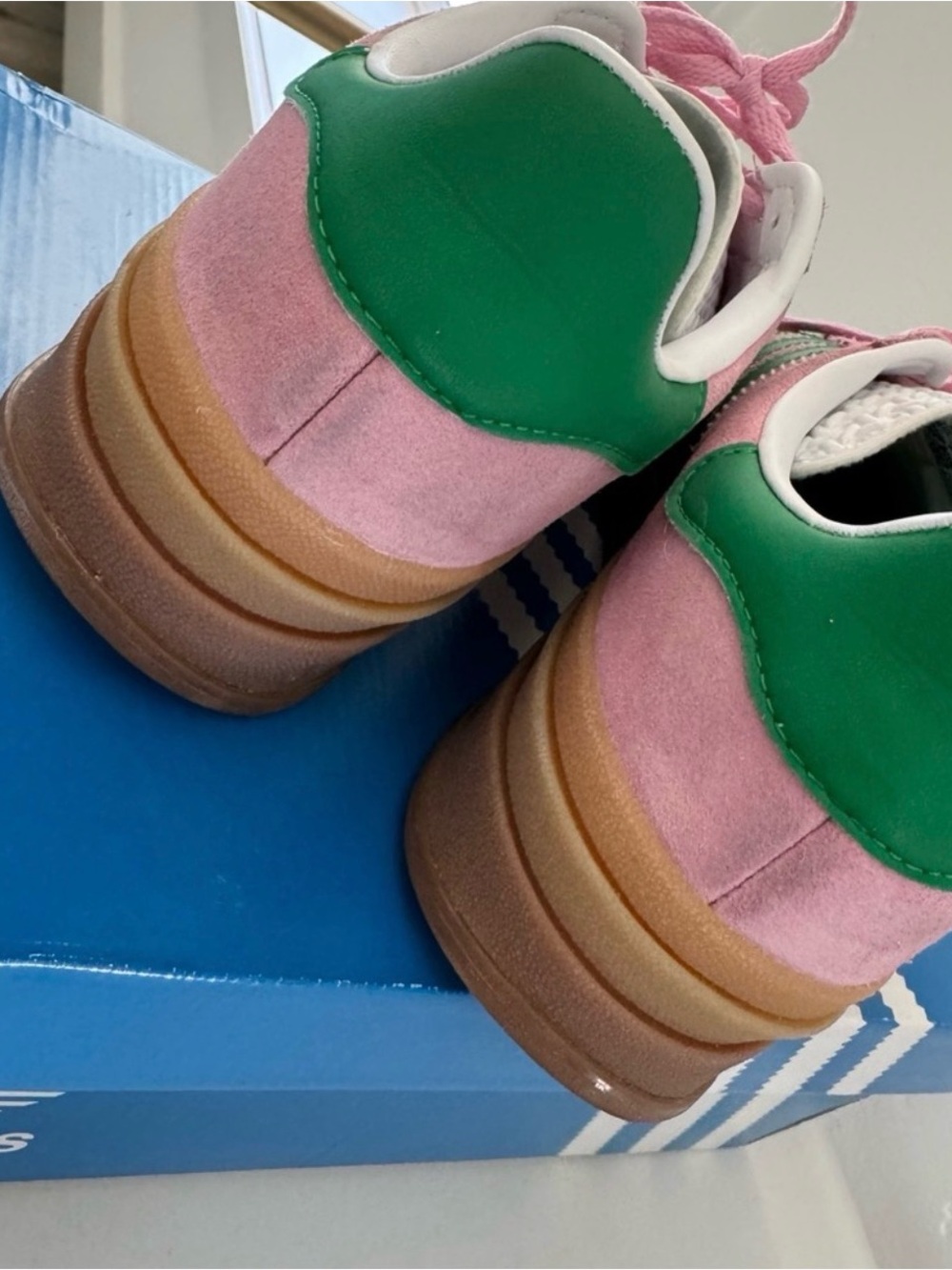 adidas gazelle pink with green stripes and Gum Sole - Picture 4 of 4